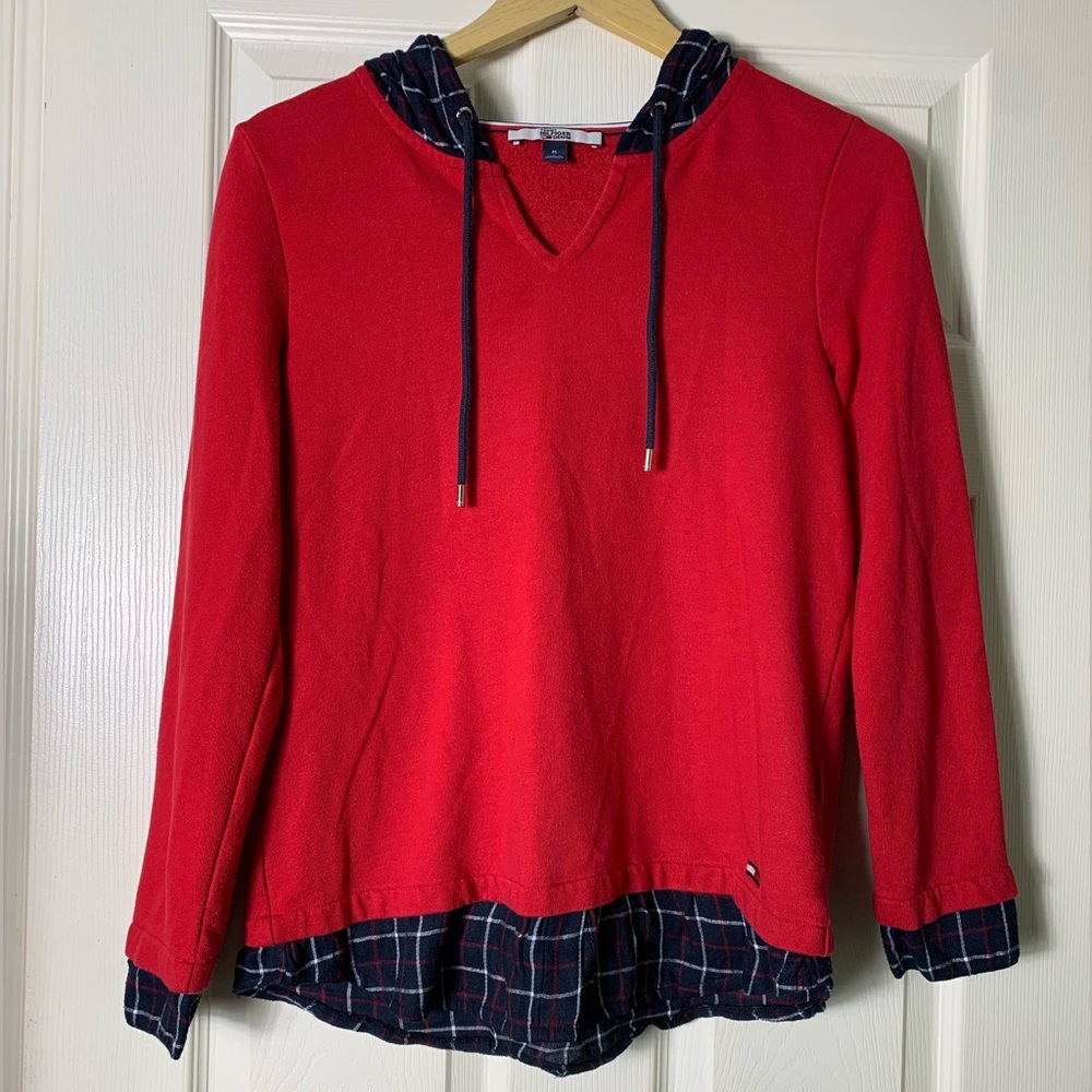 Tommy Hilfiger | Women's Layered Look Hooded Sweatshirt Red - M - Picture 2 of 9